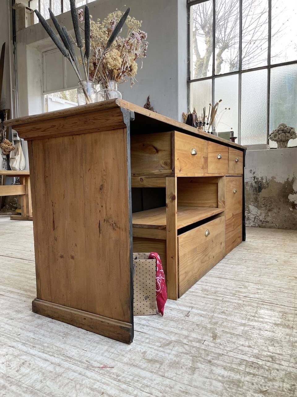 2m pine counter or central island with storage
