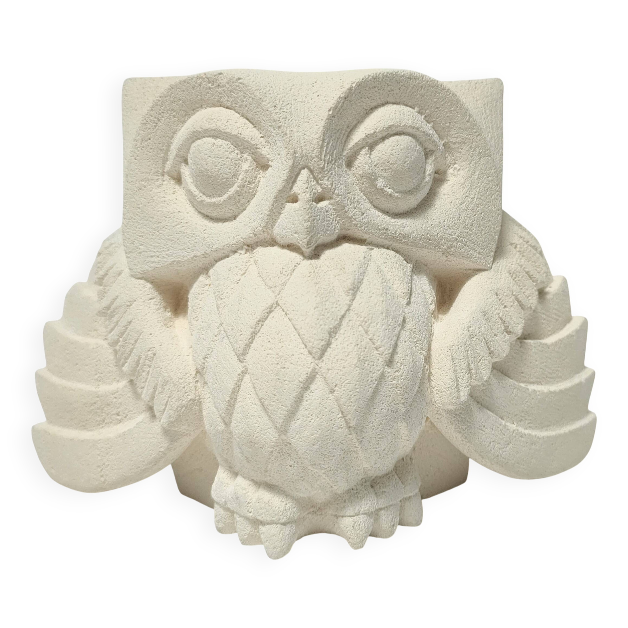 Signed stone owl sculpture