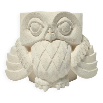 Signed stone owl sculpture