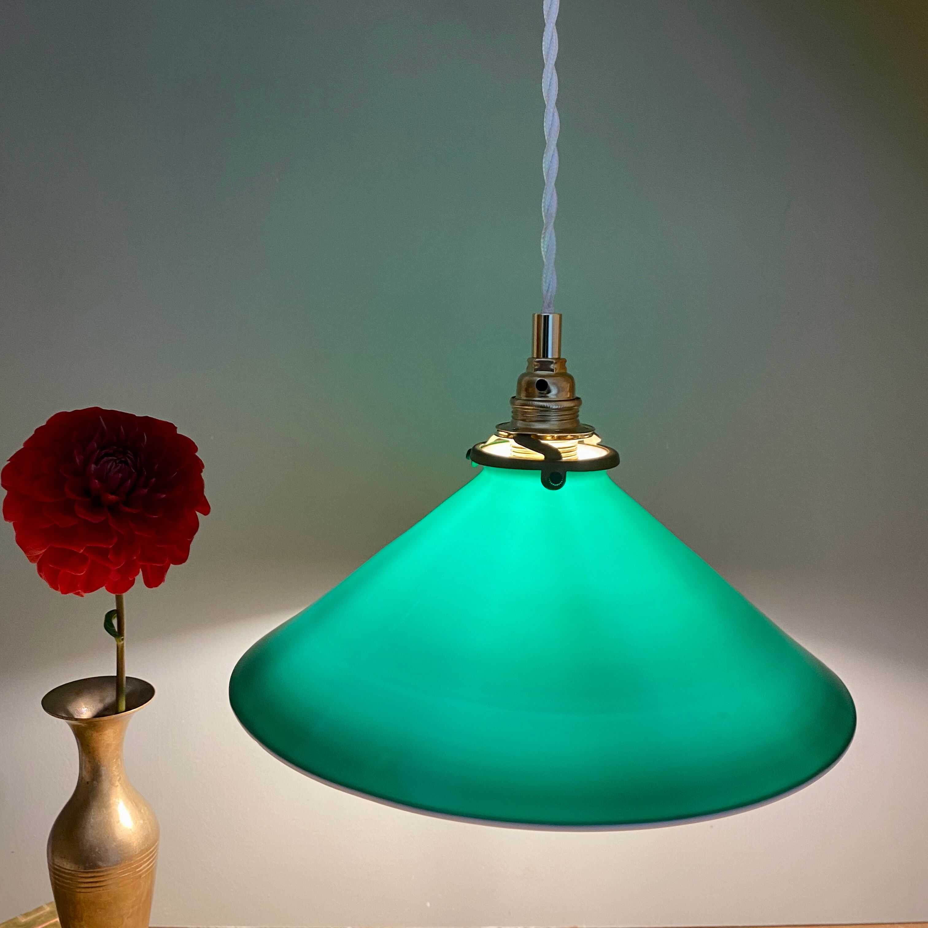 Vintage pendant lamp in green and white opaline