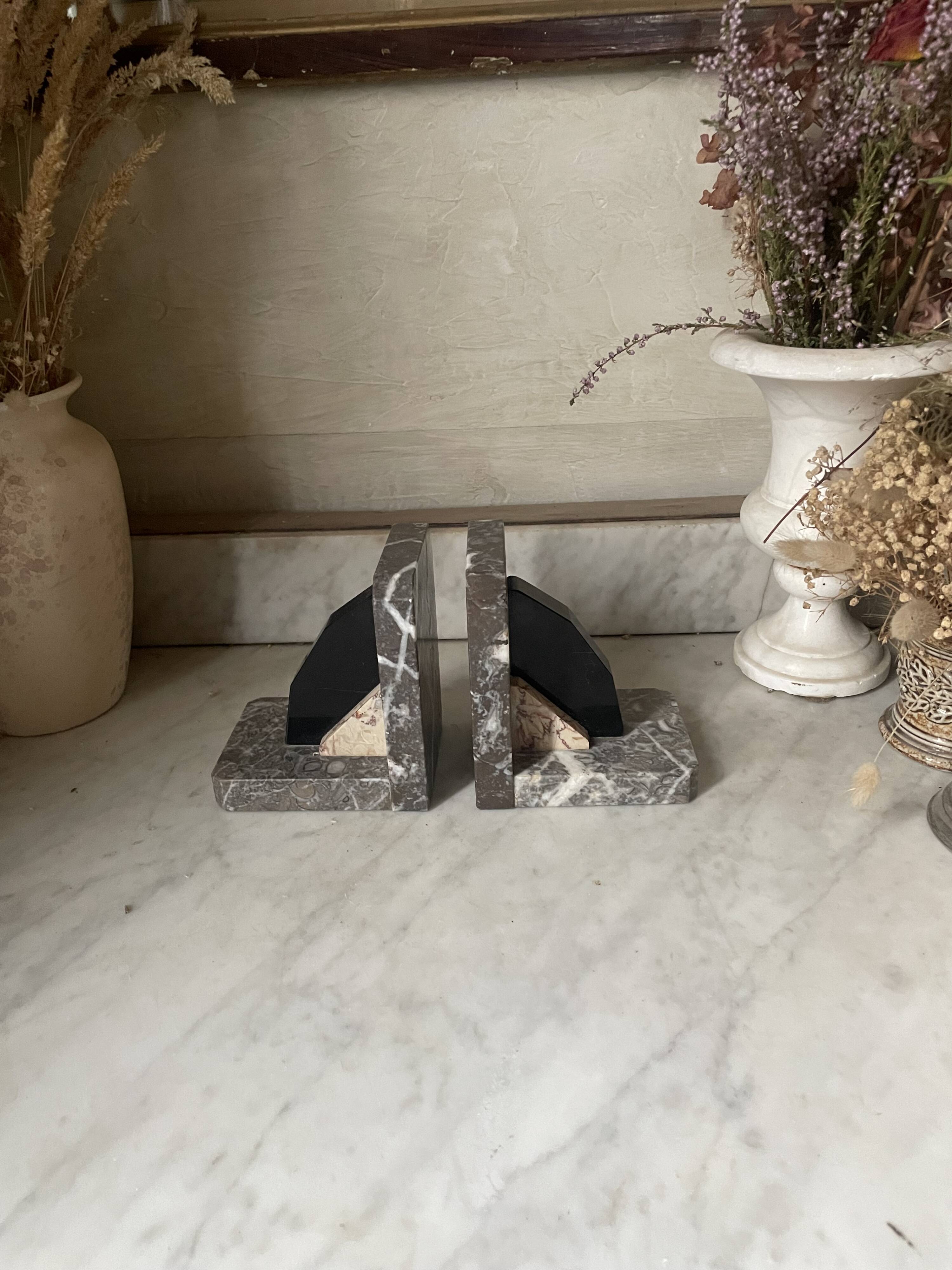 Pair of Art Deco marble and onyx bookends