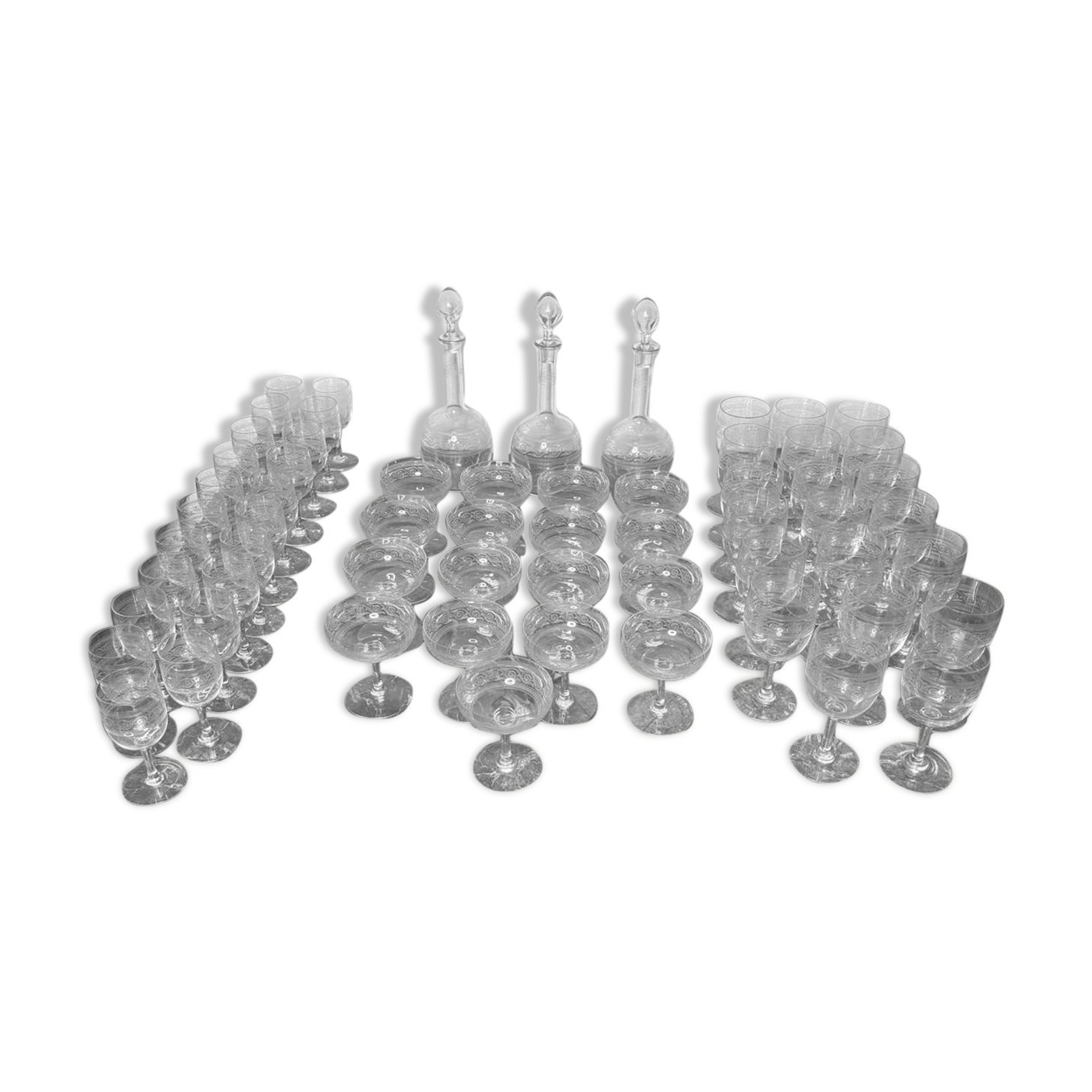 Baccarat crystal glassware and decanter set, Athenian engraving