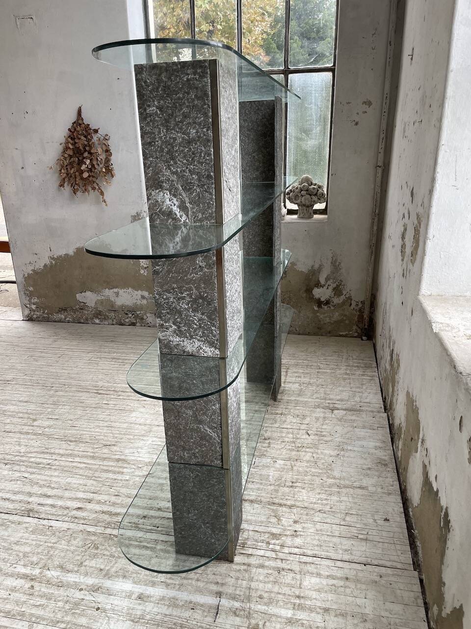 Roche Bobois stone and glass sculpture shelf 1970s