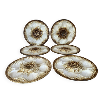 Six anciennes assiettes à huîtres longchamps