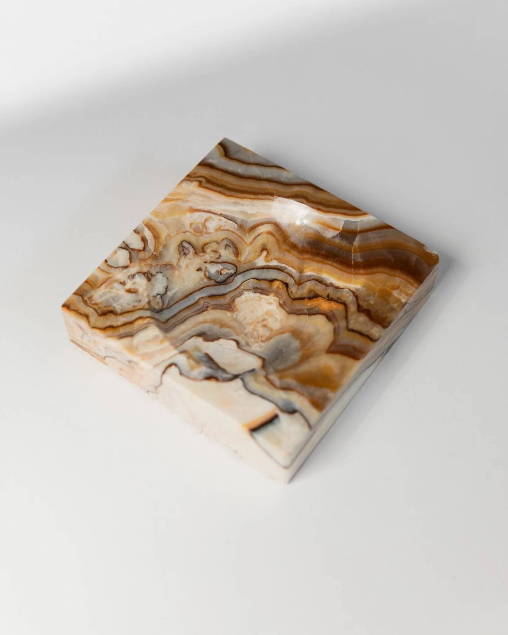 Beige-Black-Brown Marble Ashtray, Italian 1970s Design, Heavy Sculptural Table Decor