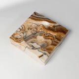 Beige-Black-Brown Marble Ashtray, Italian 1970s Design, Heavy Sculptural Table Decor