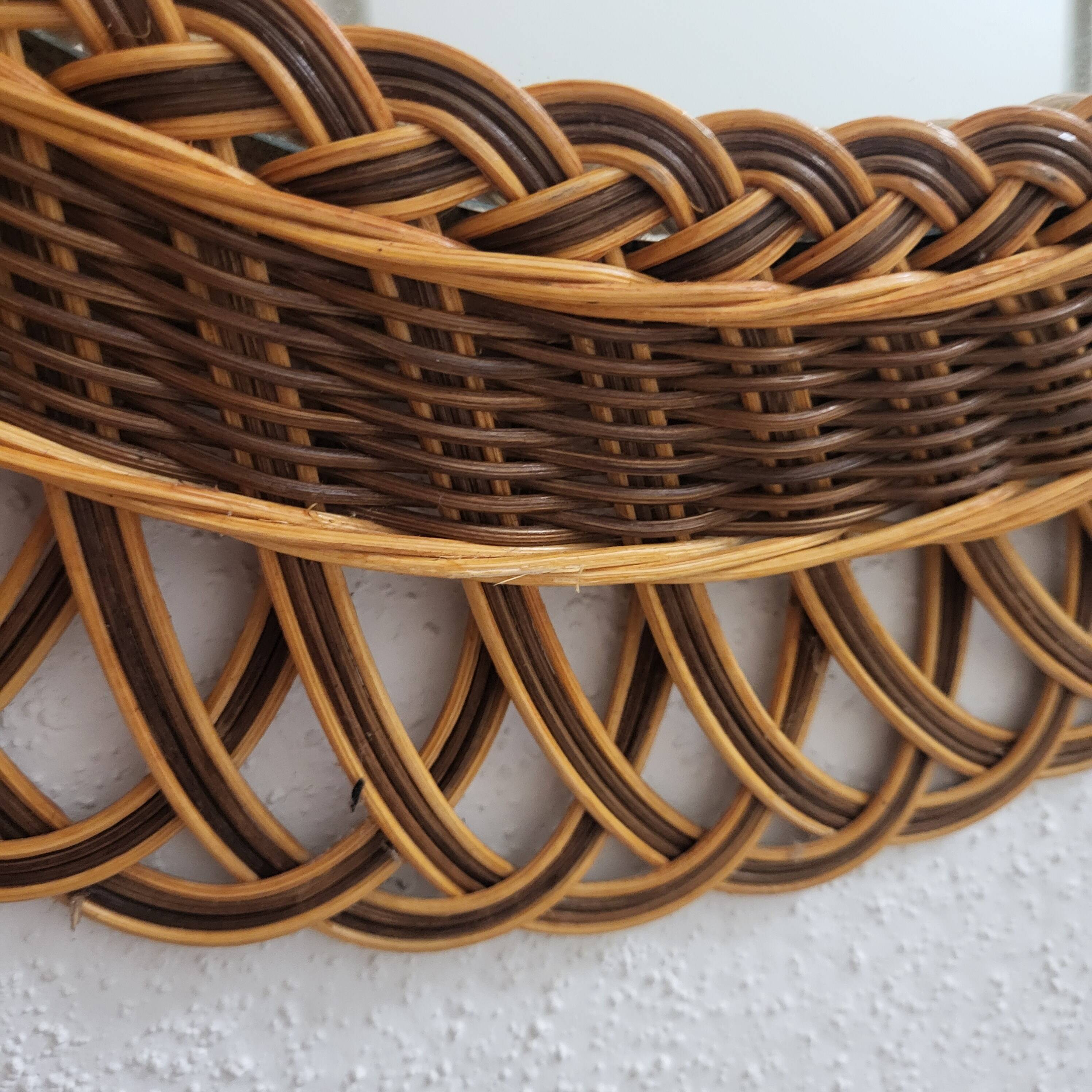 Woven rattan mirror, sunburst, vintage flower