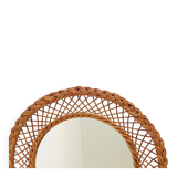 Rustic French Provence Wicker Round Mirror, Organic Modern, Handmade, France
