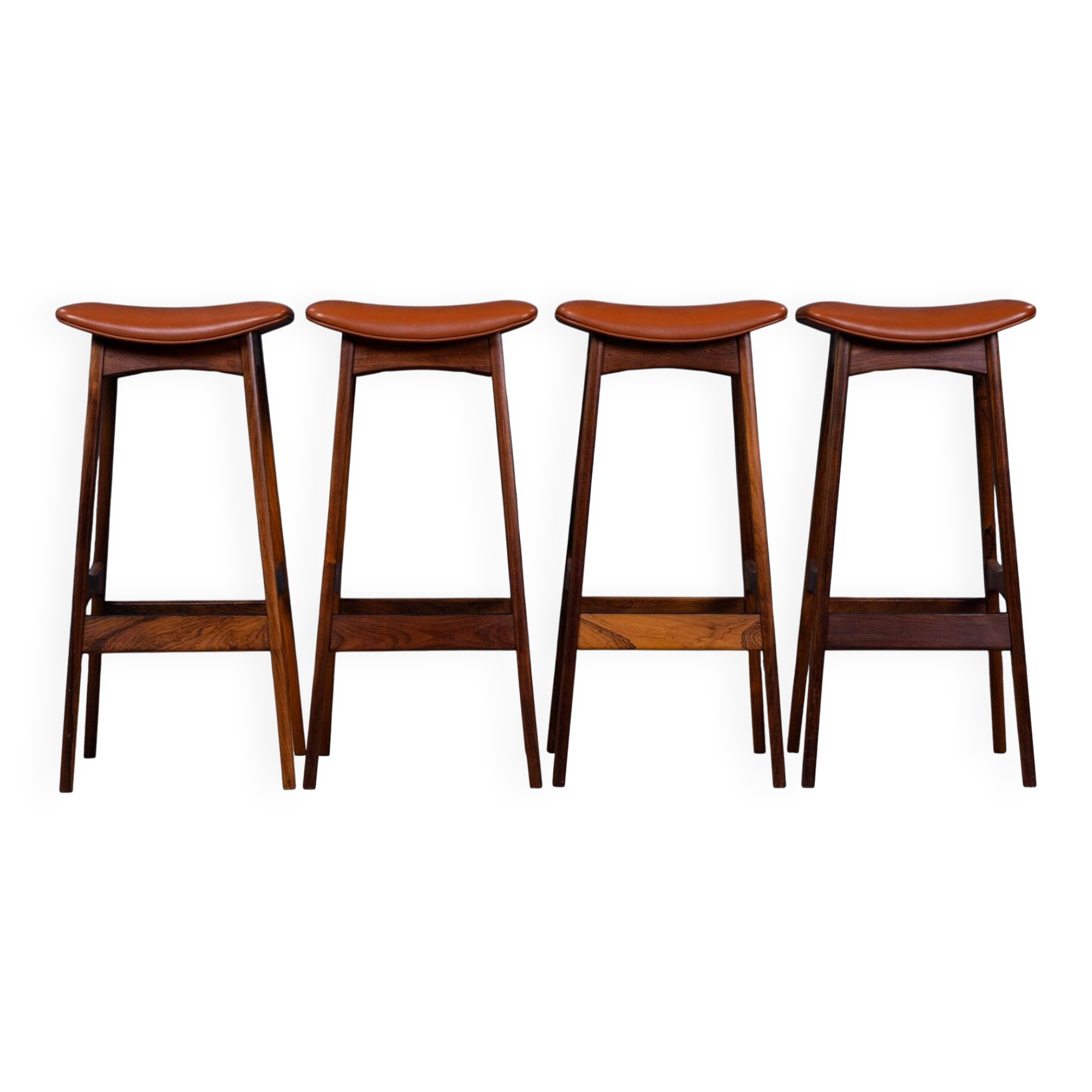 Mid-Century Bar Stools in Rosewood and Leather by Erik Buch for Dyrlund, Set of 4