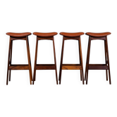 Mid-Century Bar Stools in Rosewood and Leather by Erik Buch for Dyrlund, Set of 4