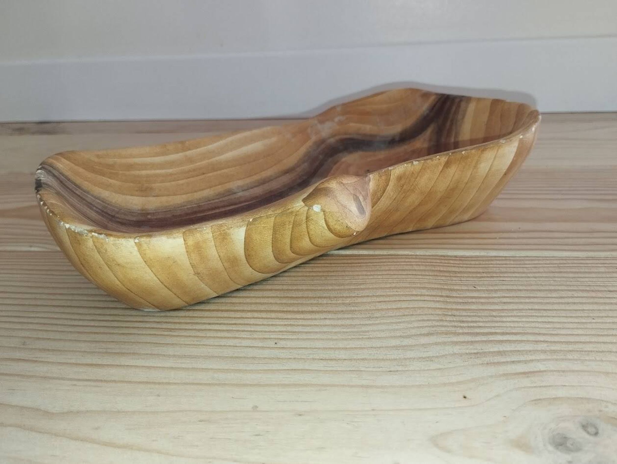 Vallauris catchall – Wood imitation enamel – Organic shape – 1950s–60s