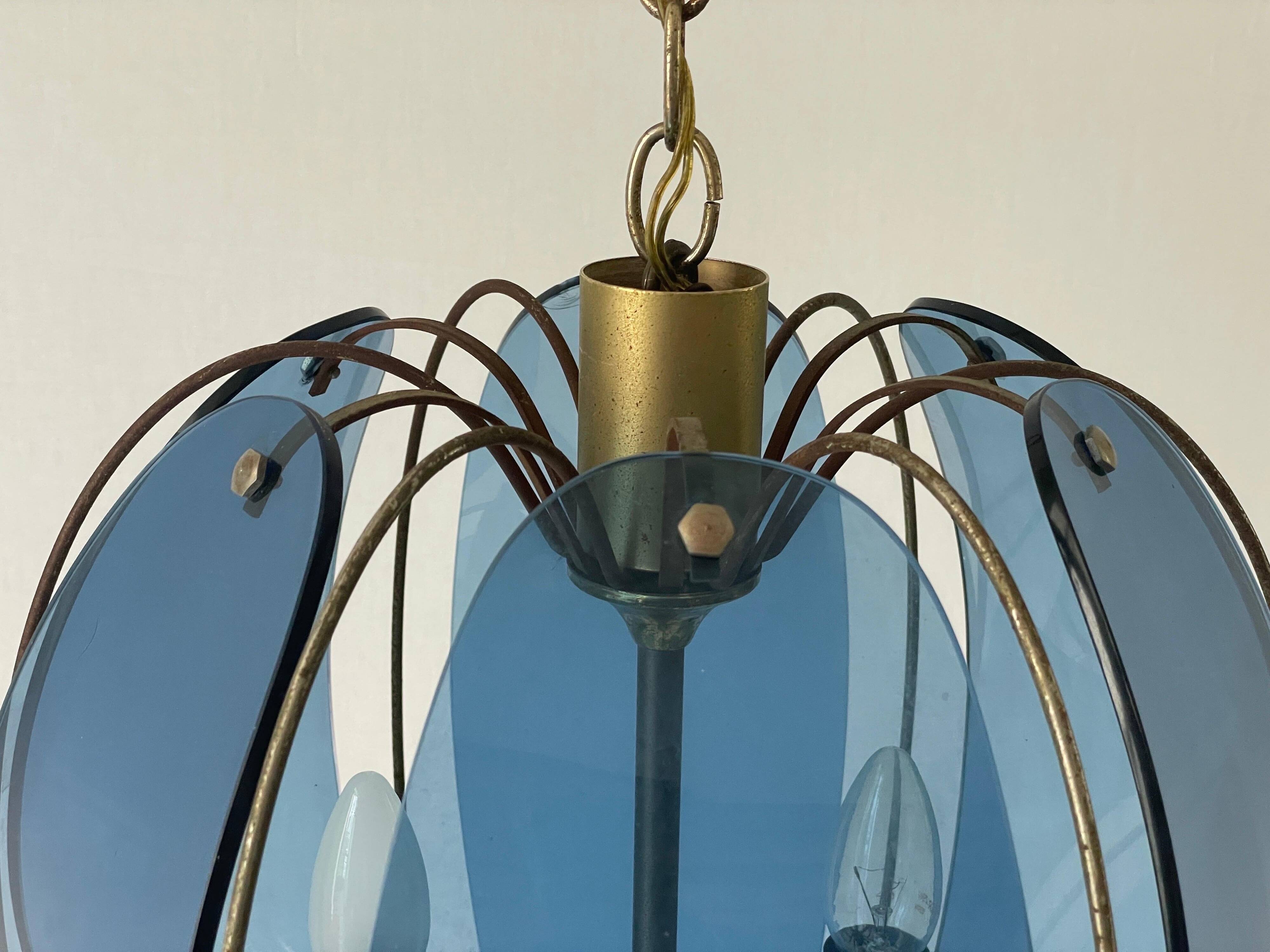 Blue glass ceiling light with exclusive Italian design by VECA, 1960s, Italy.