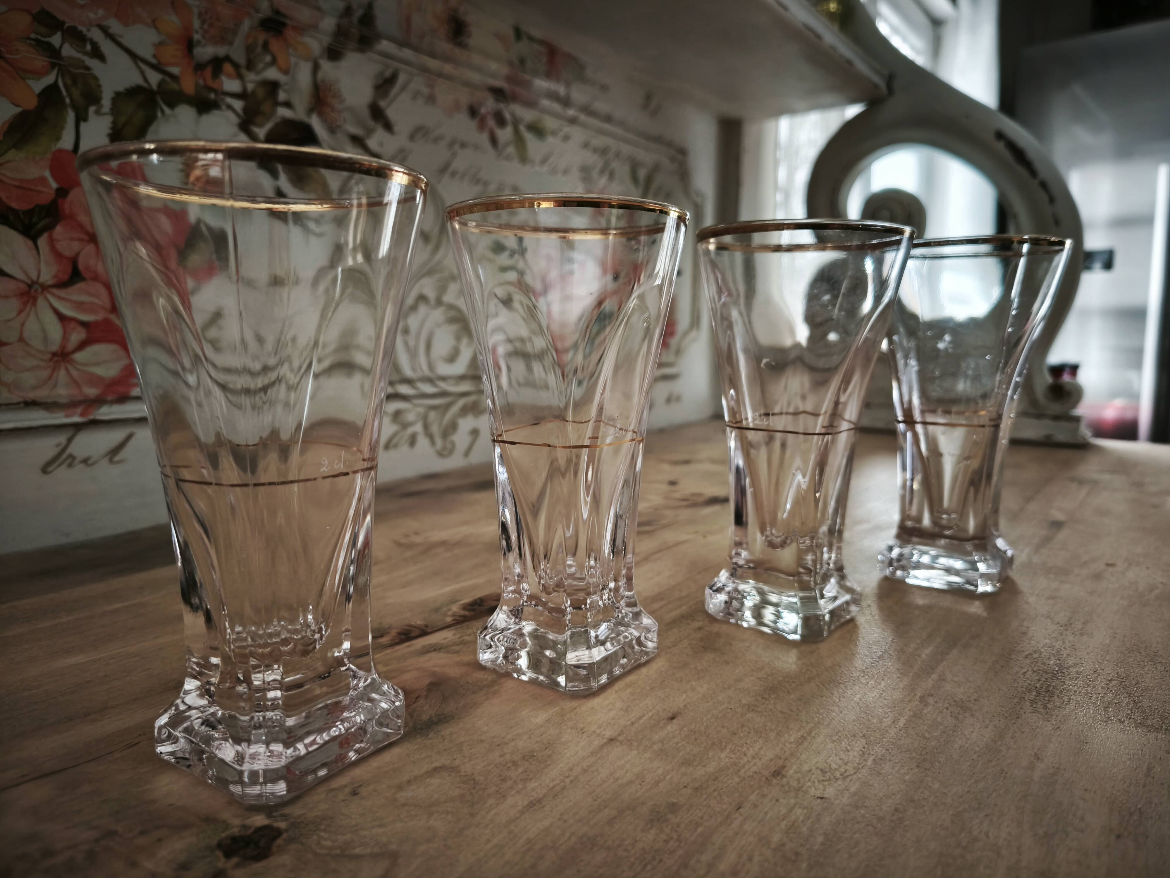 Lot de 4 verres à pastis Bistrot anciens avec marque de dosage