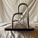 Large Art Deco wall-mounted coat rack in wood and chrome metal with mirror