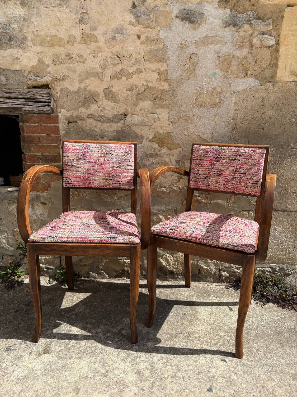 Pair of 1960s bridge chairs in Nobilis fabric