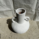 Handcrafted terracotta vase painted white with double handles h:40 d:30