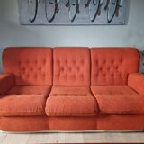 Set of seventies orange sofa and armchairs