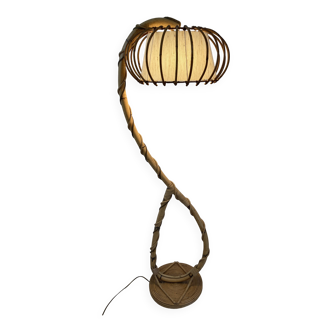 Louis Sognot vintage rattan floor lamp