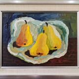 Mid-Century Modern Swedish "Luminous Pears" by Eric Cederberg, Framed Still Life Oil Painting