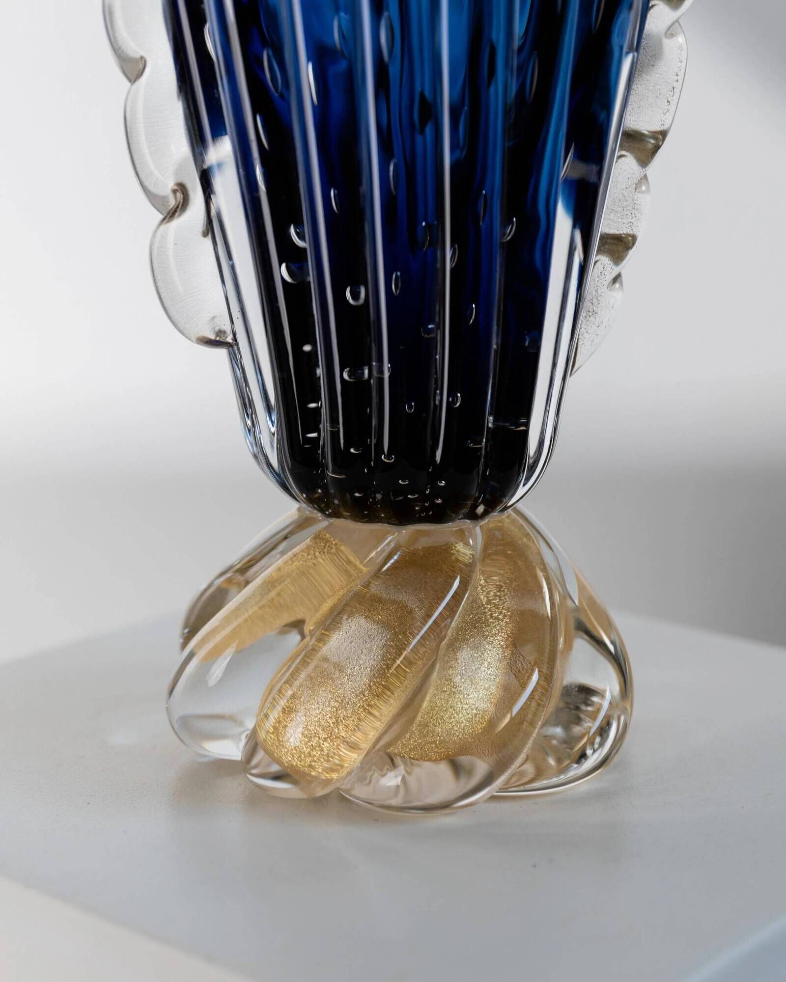 Vintage Murano glass vase by Barovier, royal blue with gold, 1960s.