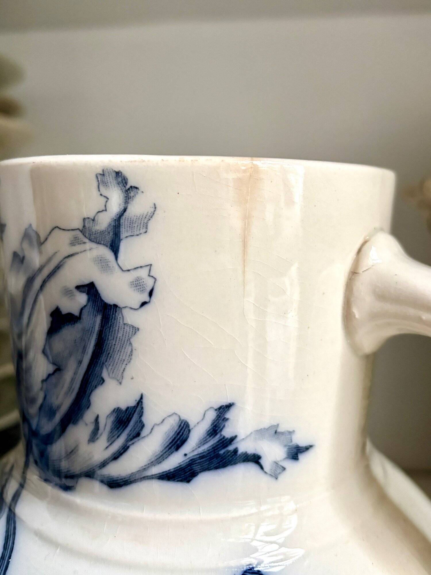 Sarreguemines pitcher, iron earthenware jug, "Narcissus" service