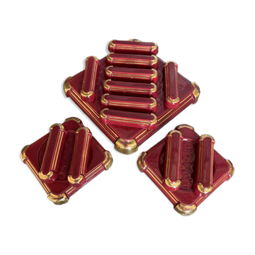 Art Deco table service in glazed burgundy and gold earthenware – Complete
