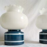 Pair of duck blue and white opaline lamps