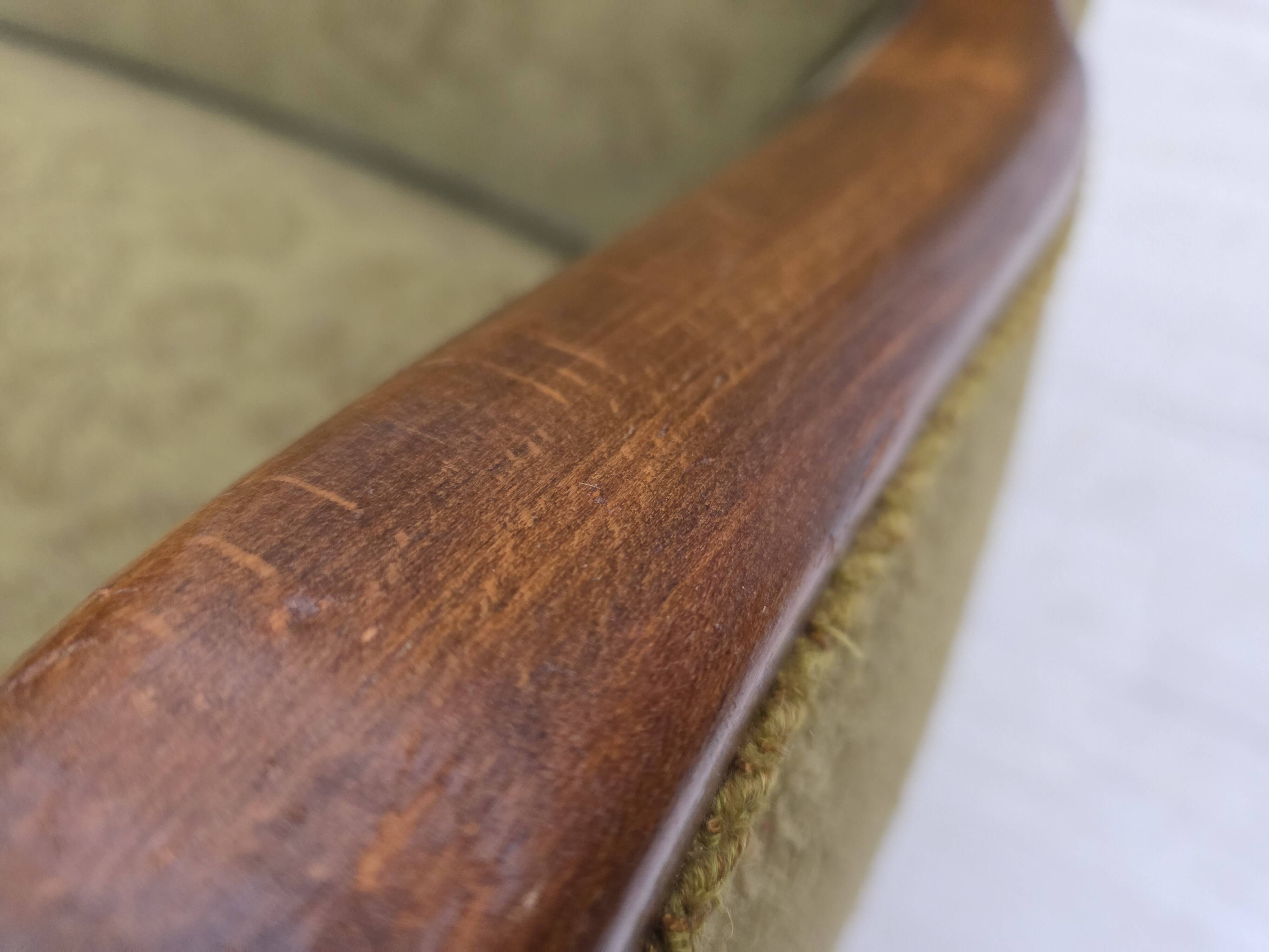 1960s, Danish armchair, original green furniture velour, ash wood