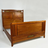 Art Nouveau bed by Mathieu Gallerey in mahogany, clematis model, circa 1920