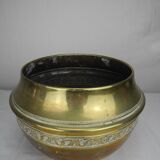 Ancien cache pot laiton doré déco shabby vintage brass flowers pot