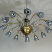 Venetian lustre in two-colour Murano glass, blue and gilded, circa 1990.