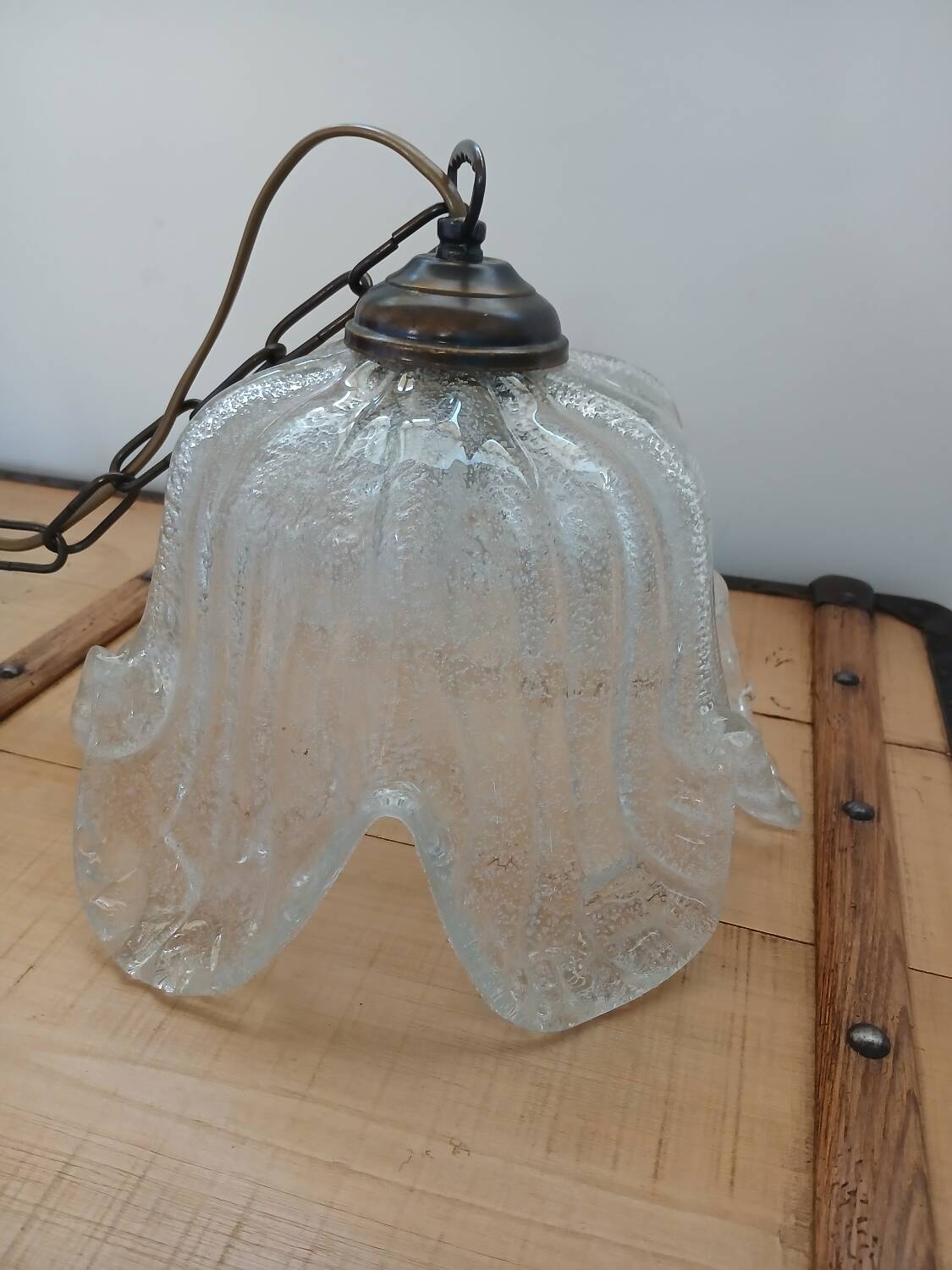 Vintage frosted blown glass pendant light