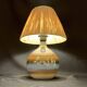 Vintage stoneware ceramic lamp signed JM, 1970s/80s, bohemian raffia rope lampshade