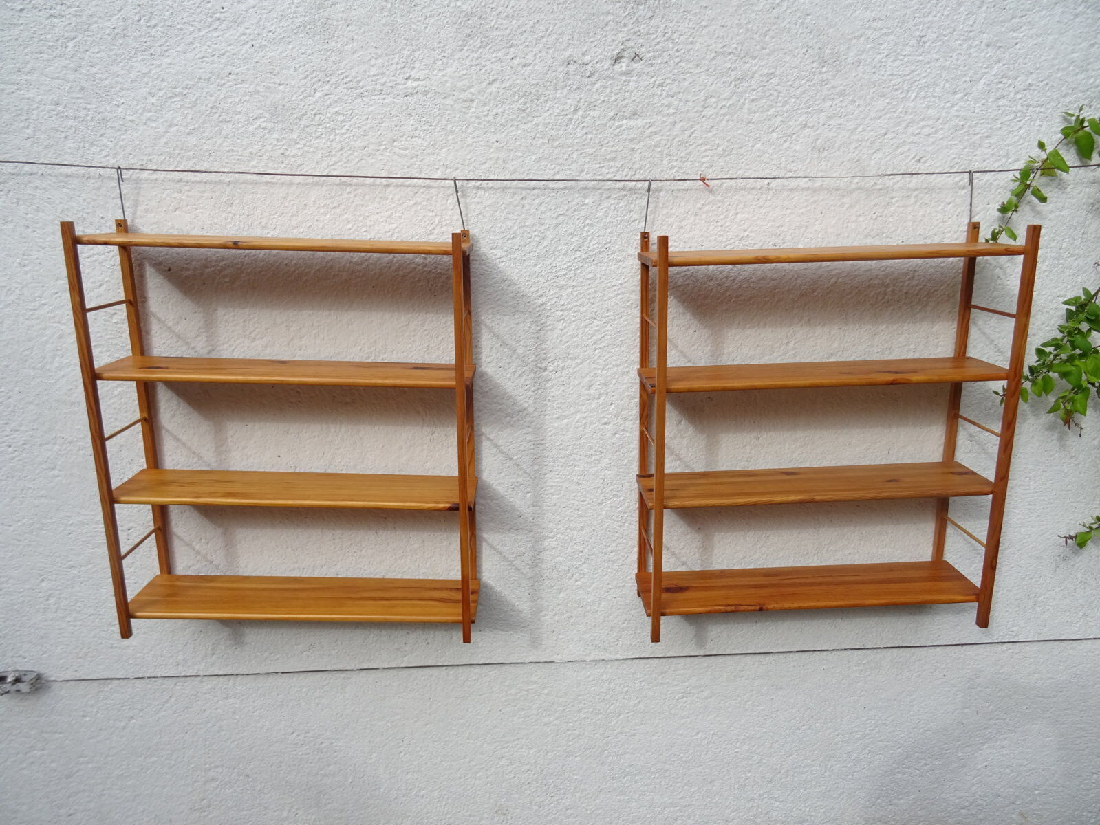 Pair of modular pine wall shelves