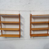Pair of modular pine wall shelves