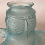 Antique tulip lampshade in blue frosted glass with pleated crown