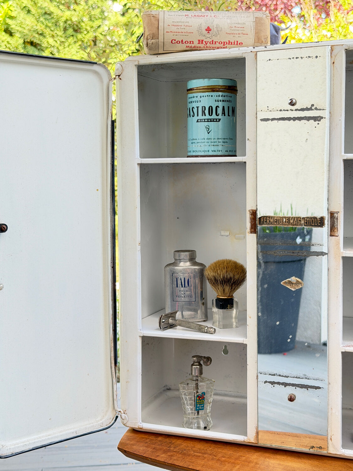 Vintage white metal medicine cabinet
