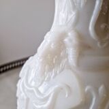 White opaline vase decorated with arabesques and ram's heads