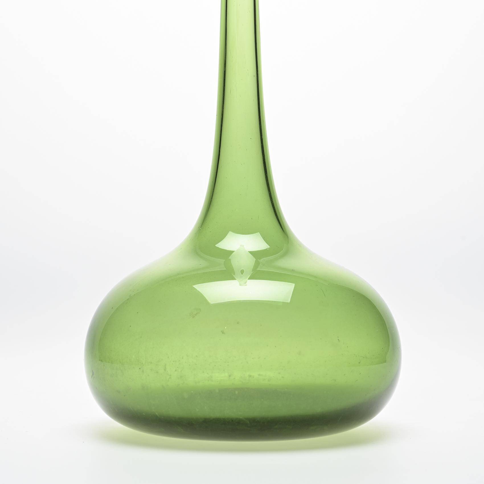 Green glass narrow-necked vase by Claude Morin, circa 1970