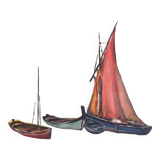 Tableau ancien - Marine : la voile rouge