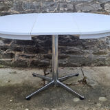 Round table and white formica chairs, vintage, 70s