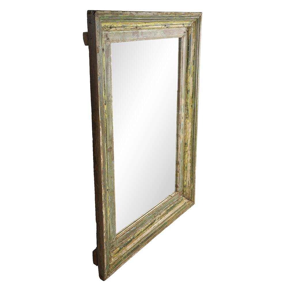 Large patinated solid wood mirror