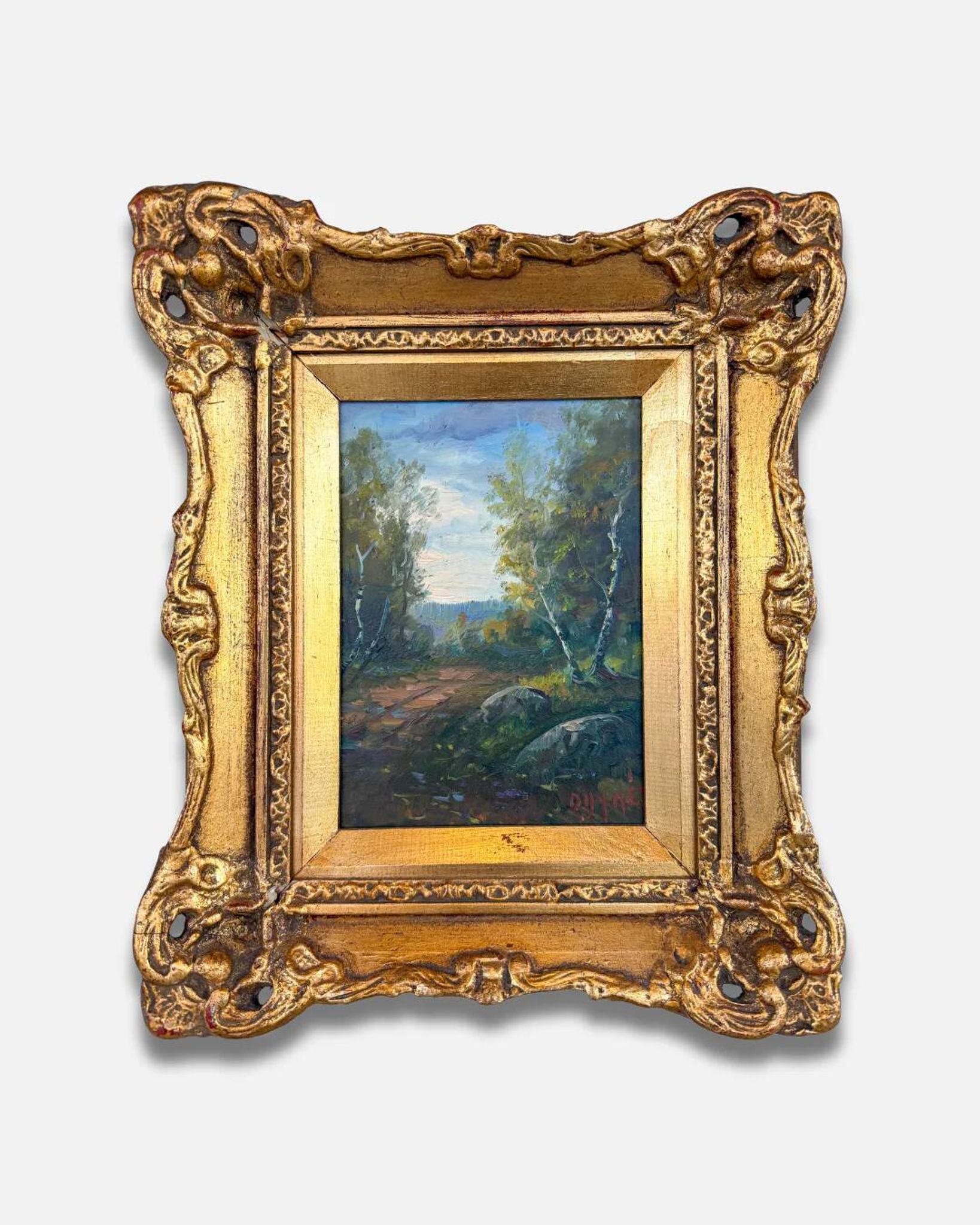 Tableau ancien - Foret avec cadre doré