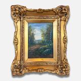 Old painting - Forest with a golden frame