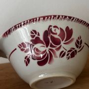 Vintage earthenware bowl with pink floral design from Badonviller.