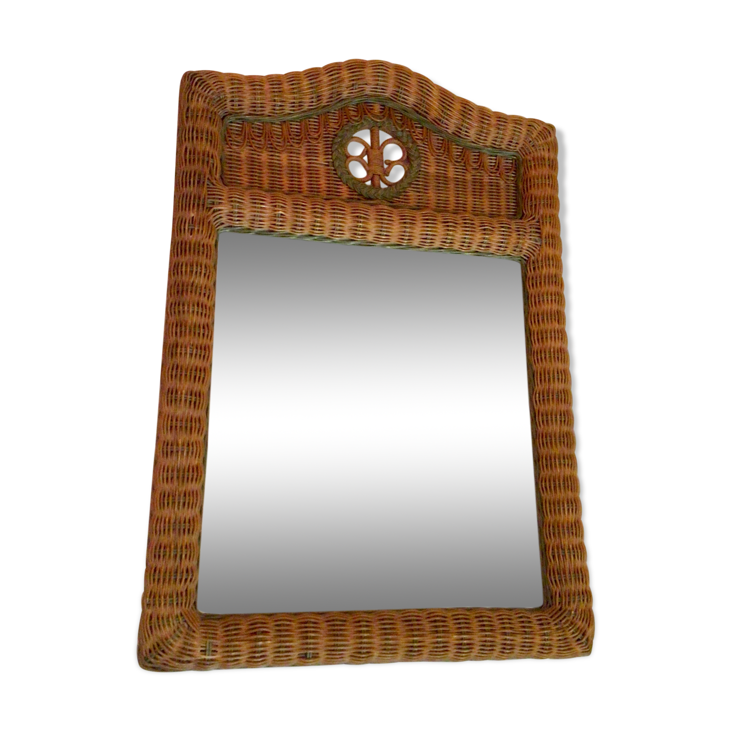 Vintage braided rattan mirror.