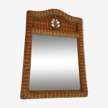 Vintage braided rattan mirror.