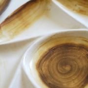 Divided plates in vintage French hand-painted stoneware "Longchamp"