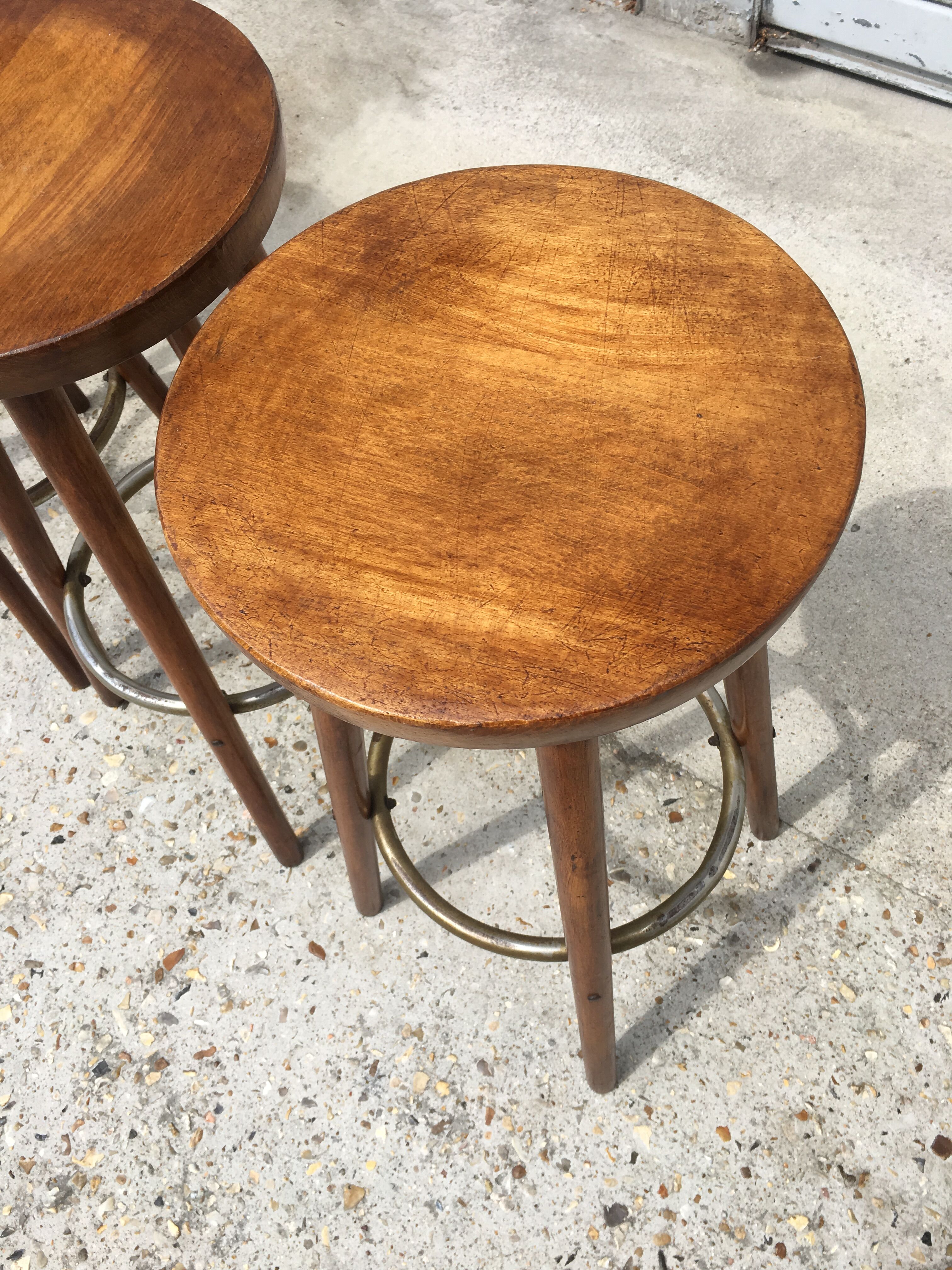 Set of 4 high solid wooden stools