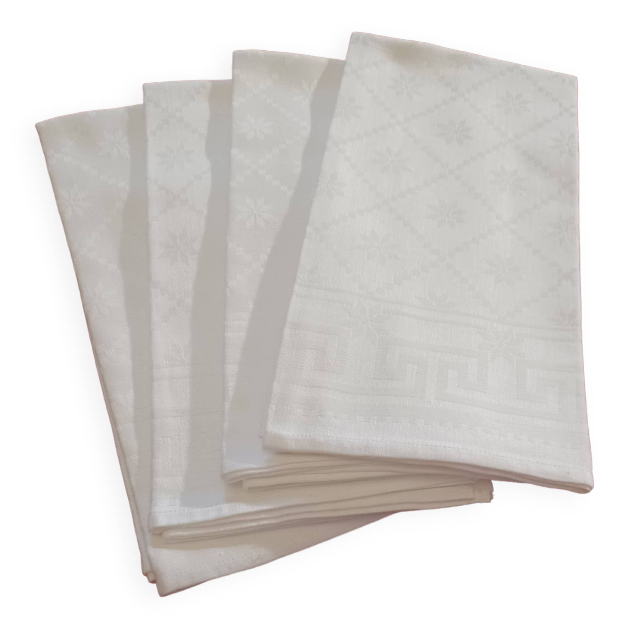 4 white linen damask napkins